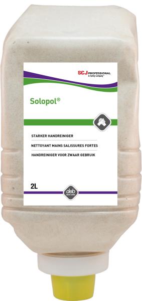 Solopol® ist ein Lösemittelfreier Handreiniger mit natürlichem Reibemittel zur Entfernung starker Verschmutzungen durch Lacke auf Wasserbasis, Öle und Fette. Leicht parfümiert.